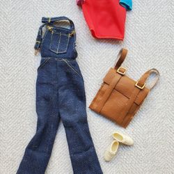 Barbie Vintage Rare Overalls, Backpack, Shirt And Shoes