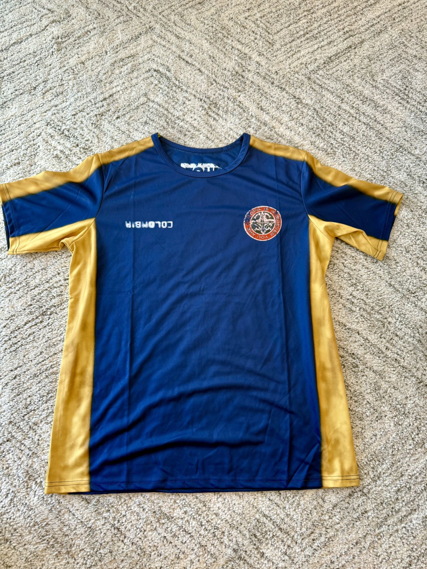 Travis Scott Colombia Soccer Jersey Blue Gold Short Sleeve - Size L