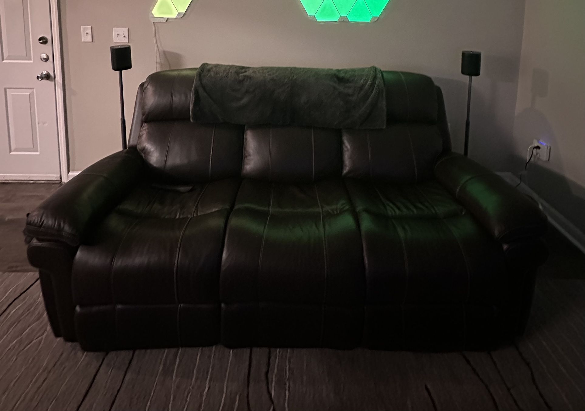 3 Seat Leather Powered Recliner Couch - Dark Brown