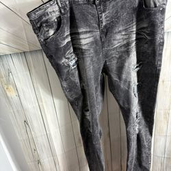 Men’s Encrypted Throwback Jeans. Acid Washed Distressed Wide Leg Sz 50