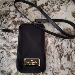 Kate Spade Black Lanyard Id And Zipper Pouch, New, No Tag