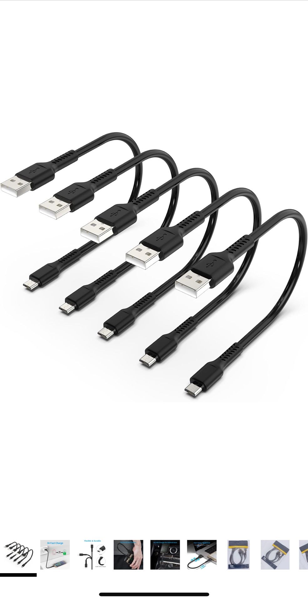 New Short Micro USB Cable 1ft [5 Pack] USB 2.0 Micro USB Charging Cable Android Charger Cord for Samsung Galaxy S7 Edge S6 J7 Note 5 LG Kindle Sony PS