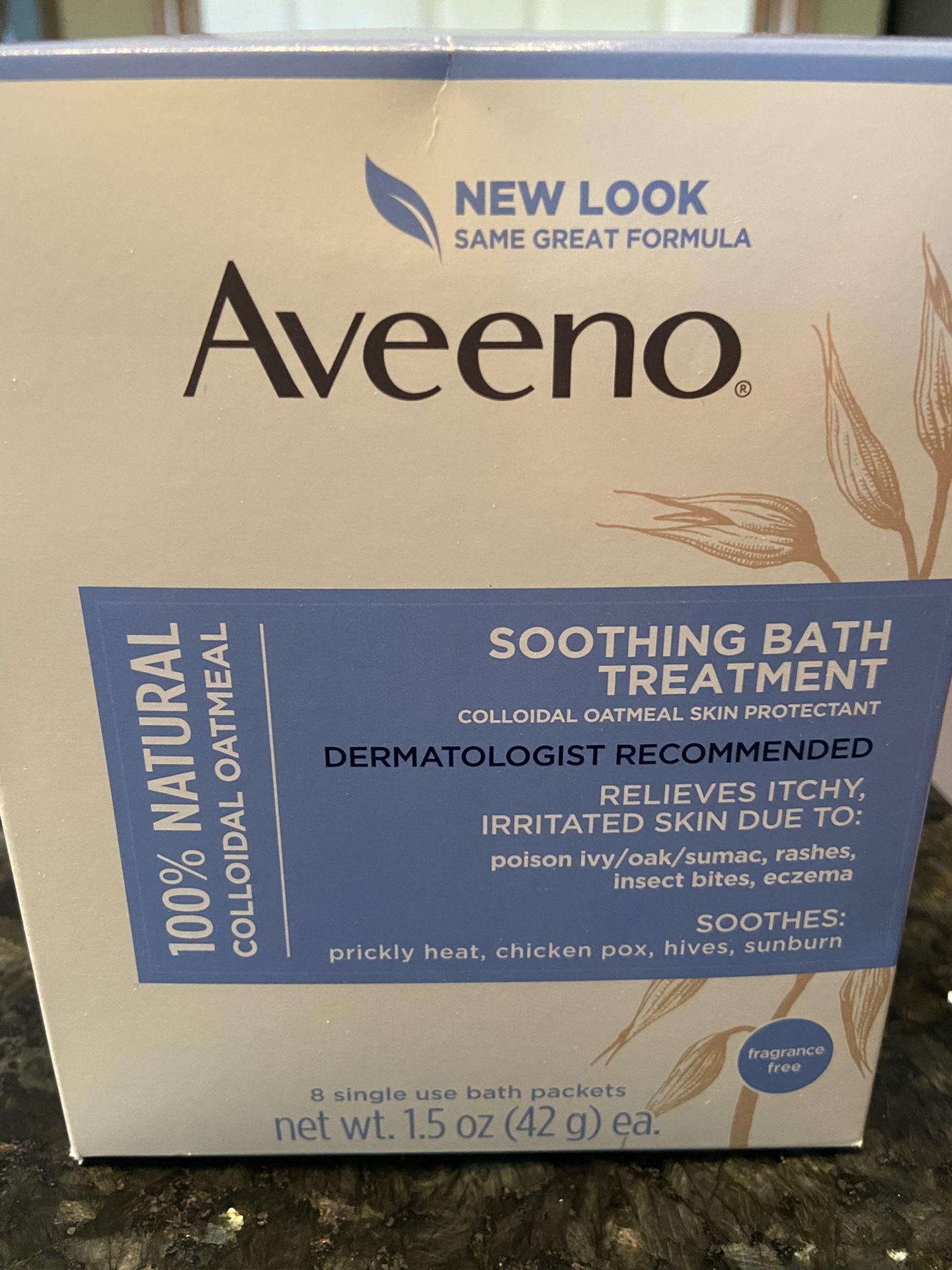 AVEENO Soothing Bath Treatment Packets. UNOPENED. 8 Single Use Bath Packets. 100% Natural Colloidal Oatmeal. Porch pick up in Dublin. 
