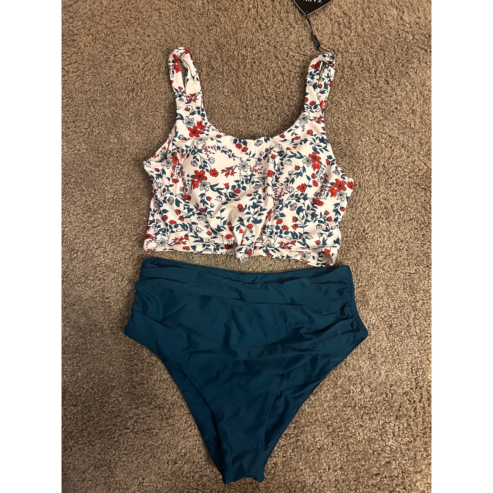 zaful floral and blue tankini size medium