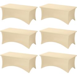 Pack of 6 Rectangular 6-Foot Spandex Tablecloths, Champagne Color — Tablecloths for 6-Foot Rectangular Tables, Fitted Tablecloth (72 inches L x 30 inc