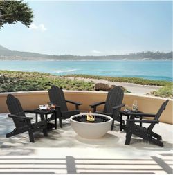 LUE BONA Folding Adirondack Chair Set of 4, Black HDPS Fire Pit Patio Chairs Weather Resistant, Modern Plastic Outdoor Chairs with Cup Holder