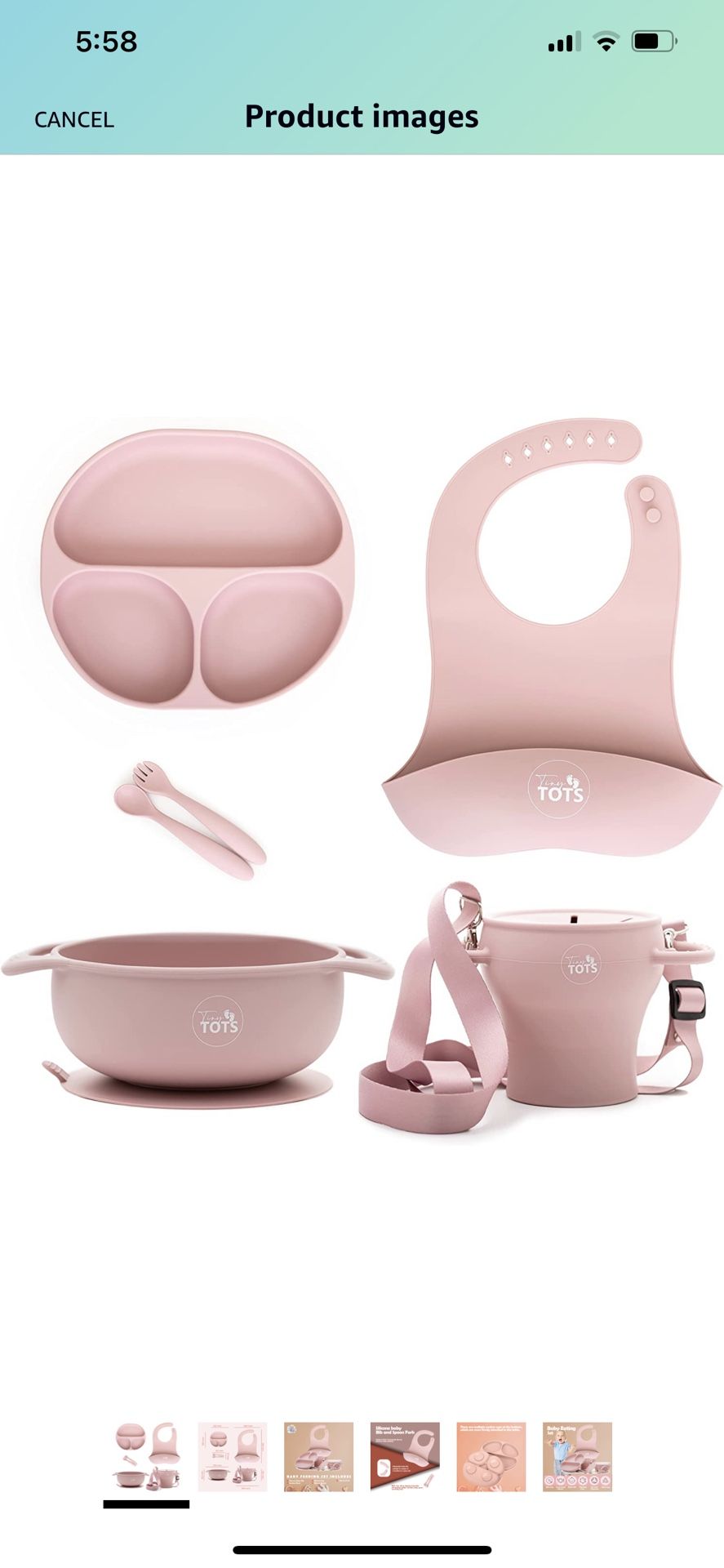 Tiny Tots 7-Piece Baby Feeding Essentials: Bib, Suction Bowl & Divided Plate, Collapsible Cup, Training Spoon, and Utensils for easy and safe mealtime