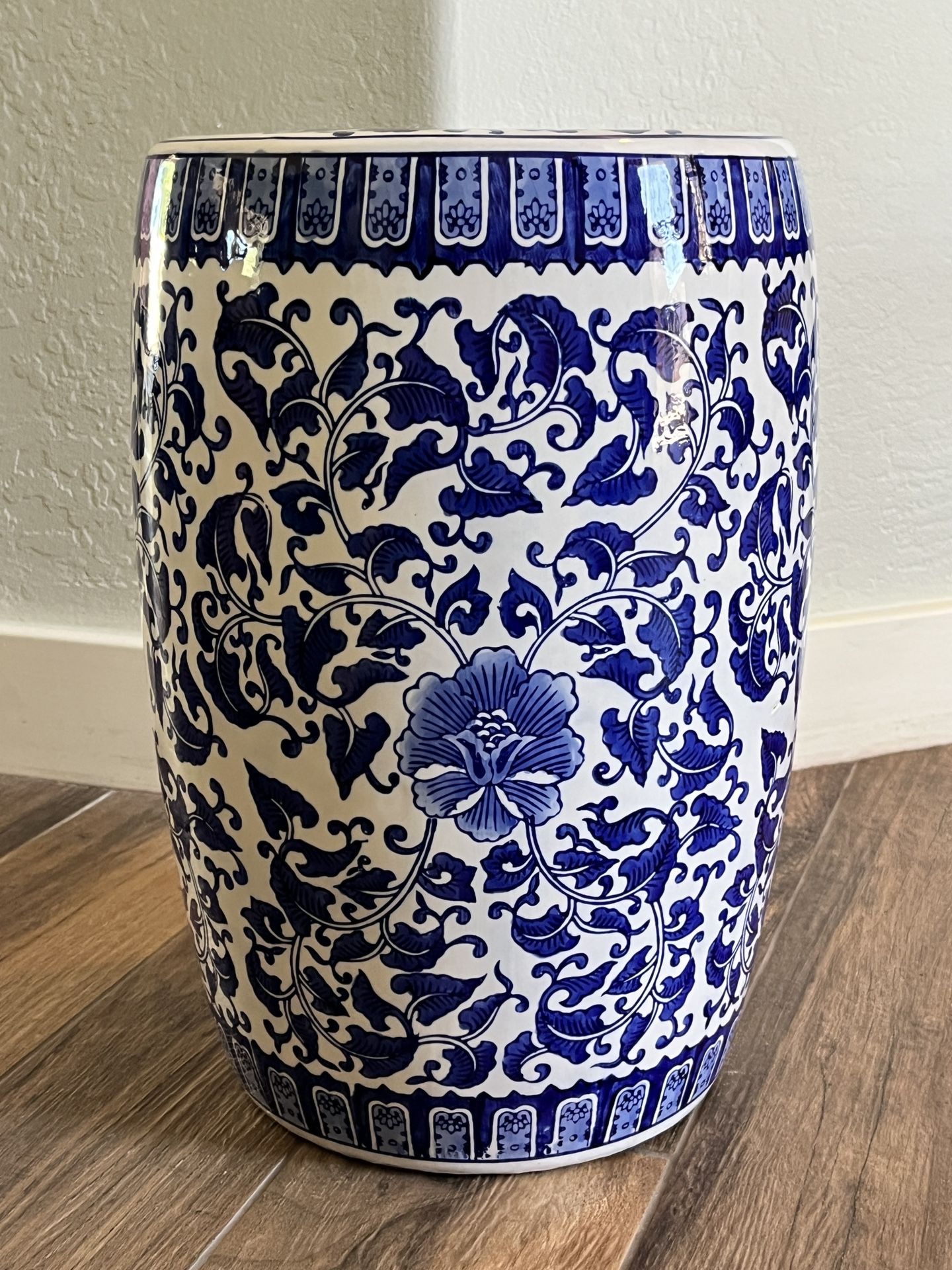 Small Ceramic Chinoiserie Stool Or End Table