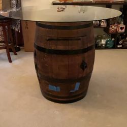 Wine Barrel Glass Top Table