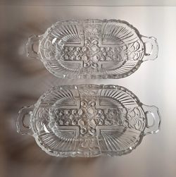2 Vtg Indiana Glass Killarney  handled olive/nut dishes