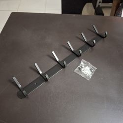 "NEW " Heavy Duty Black Metal Wall-Mounted Coat Rack With 6 J Hooks Organize Coats, Hats, Towels, Bags, Keys ETC 17" Wide