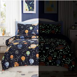 Twin Comforter Set with Sheets - 5 Pieces Kids Twin Bedding Sets, Glow in The Dark Space Twin Bed in a Bag with Comforter, Sheets, Pillowcase & Sham