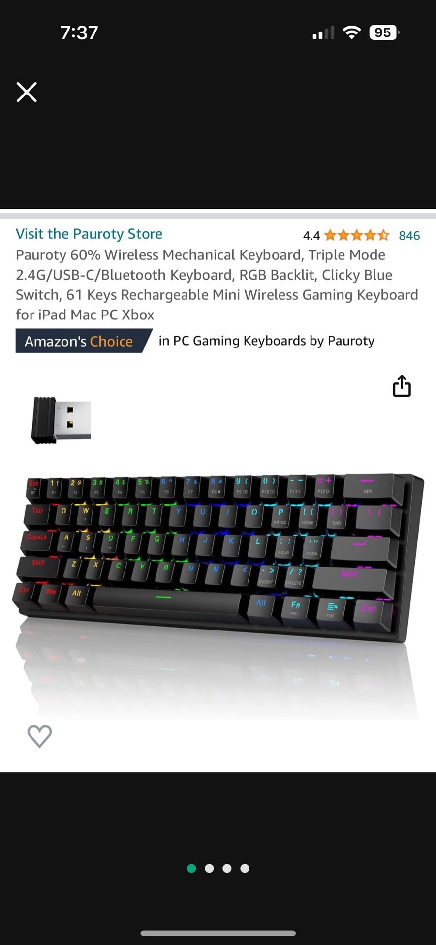 Pauroty 60% Wireless Mechanical Keyboard And Logitech Mouse
