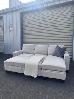 🤍 Light White/Beige Studded Chaise Lounge Sofa | COUCH+DELIVERY $300
