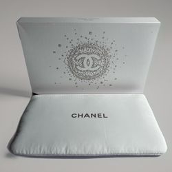 Brand New Chanel Satin Cosmetic Pouch, measuring 8 x 5 inches.