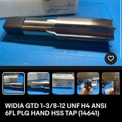 WIDIA GTD 1-3/8-12 UNF H4 ANSI 6FL PLG HAND HSS TAP (14641)
