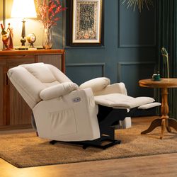 Cream White Faux Leather New Recliner With Lift Model 7507