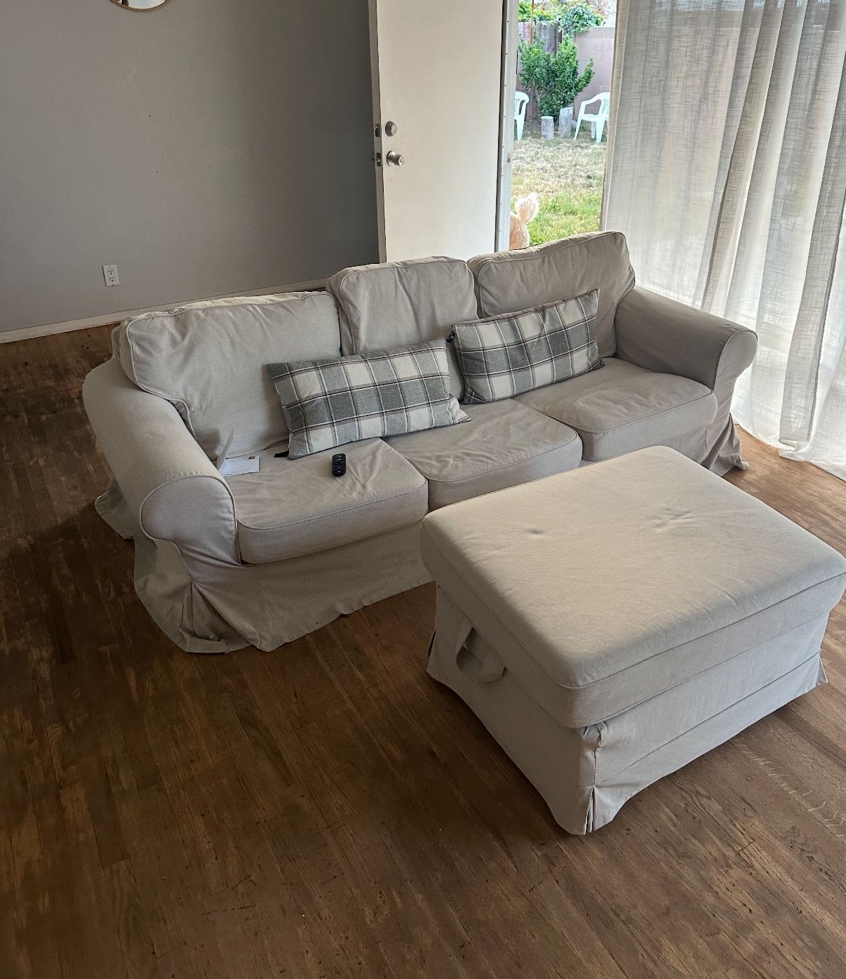 Tan Ikea Sofa and Ottoman