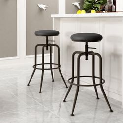 Homy Casa ANACLETUS Adjustable Height Upholsted Bar Stools Set of 2, Black, Open Box