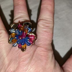 Beaded Stretchy Flower Ring, NWOT