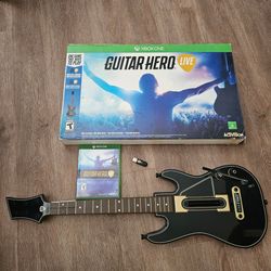 XboxOne Guitar Hero Live Guitar, Game, hard drive, and box