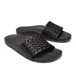 Olukai Kamola Black Leather Slide Sandals Womens Size 11