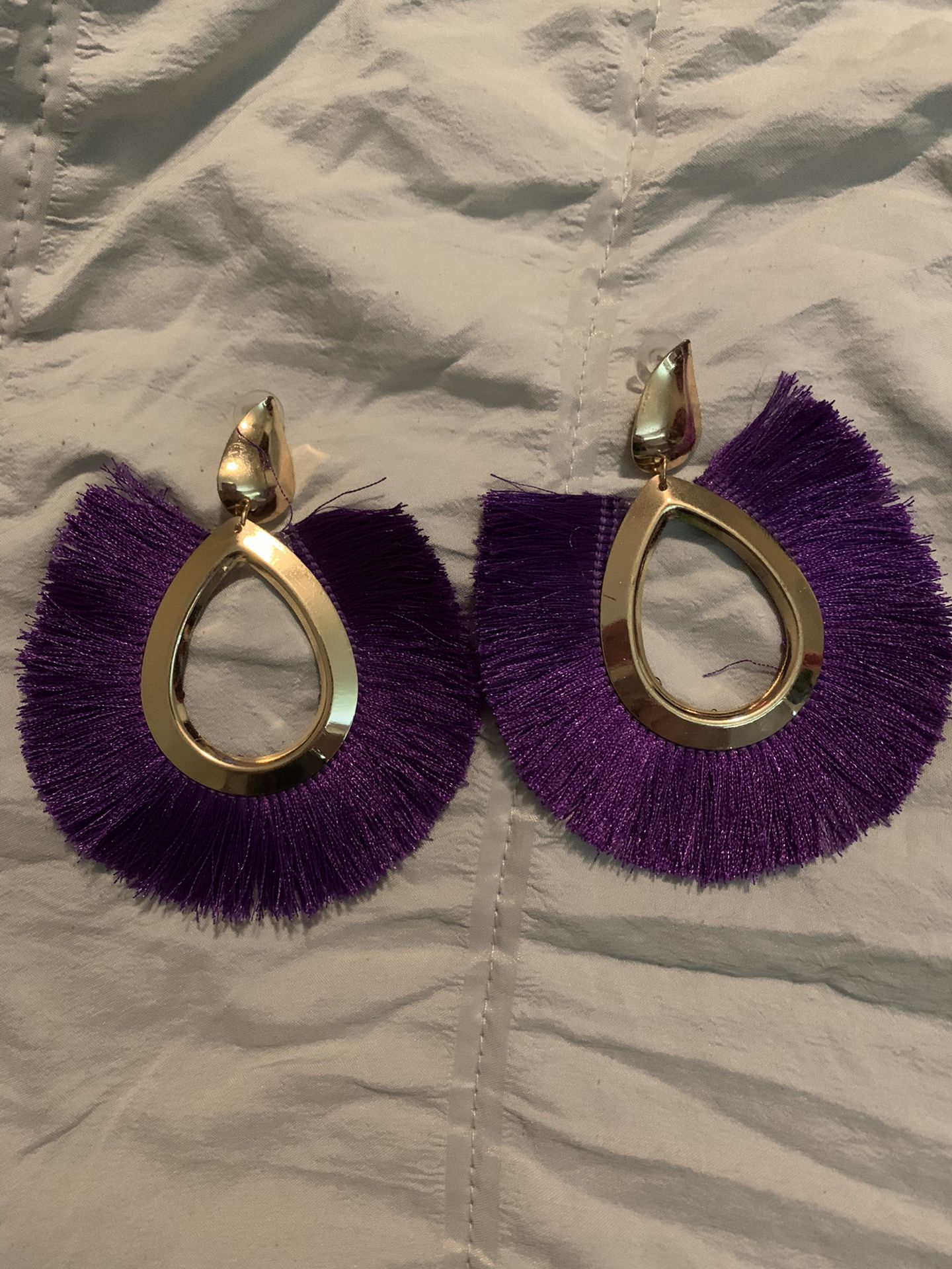 Large purple fringe earrings never worn