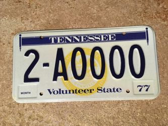 VINTAGE 1977 TENNESSEE SAMPLE LICENSE PLATE # 2-A0000