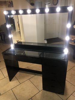 Black Glass Top Vanity $330