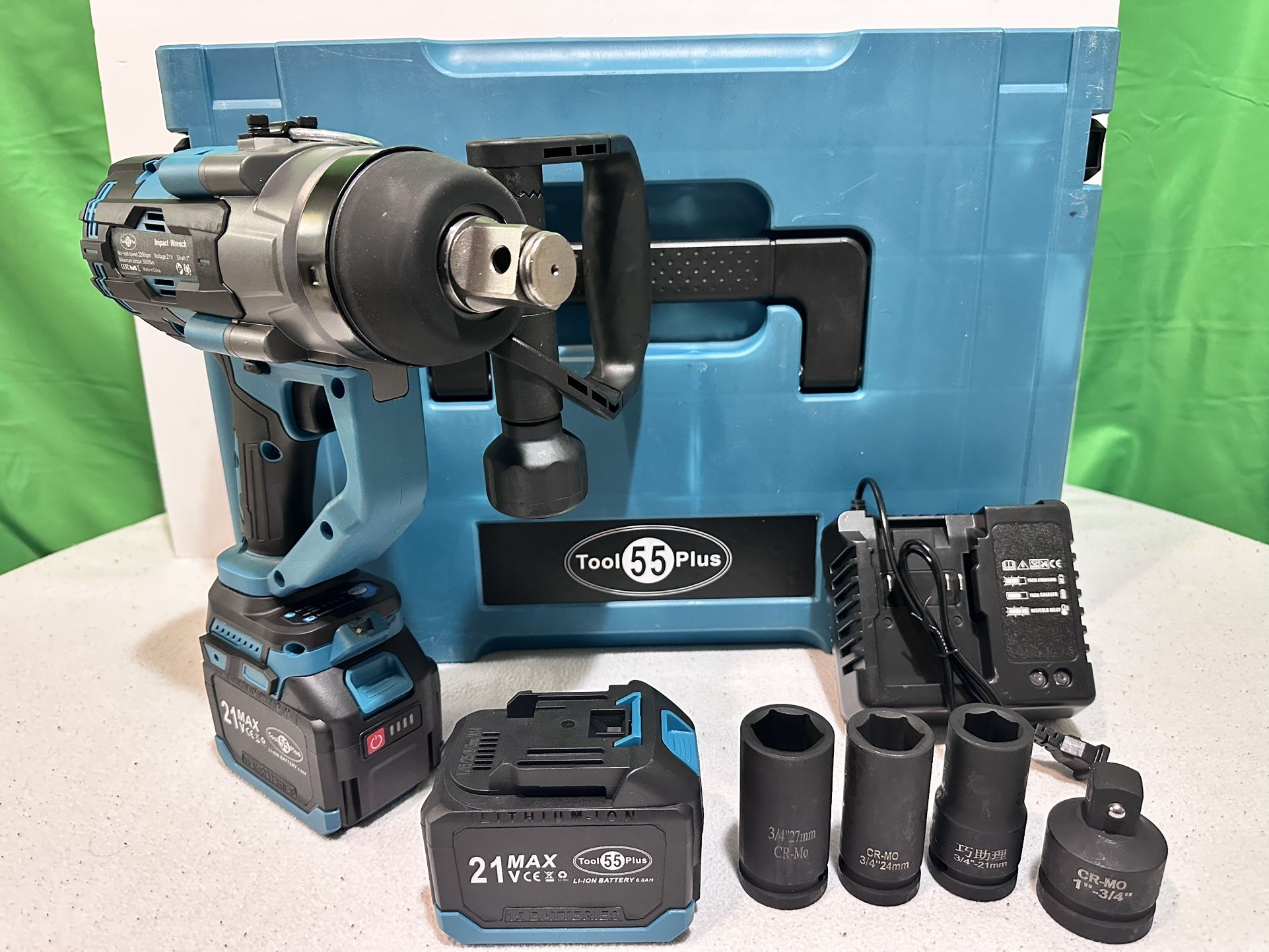 3000 Nm Impact Wrench – 21 V, 2 × 6.0 Ah Batteries, CR-Mo Sockets Set (New)