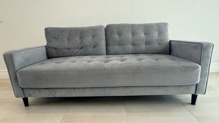 Velvet Sofa 75" Couch, Easy, Tool-Free Assembly, Grey Velvet