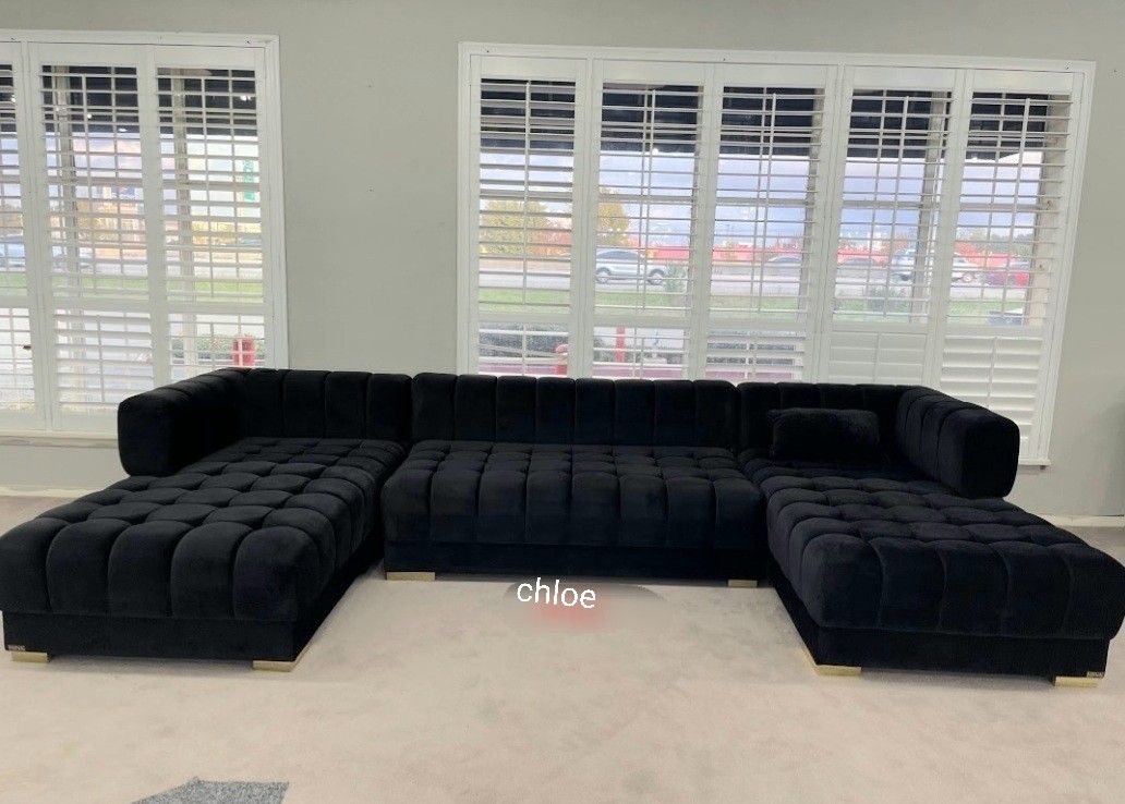 

◇ASK DISCOUNT COUPON☆ sofa Couch Loveseat Living room set sleeper recliner daybed futon 《
Ariana Black Velvet Double Chaise Sectional 