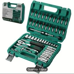 53pcs Professional 52+1pc Quick Ratchet Wrench Socket Tool Set, 1/4 "CR-V Socket, Screwdriver