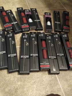 Elf waterpoof gel liners,liquid matte lipsticks,and stardust glitter eyeliner