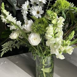 Tall Elegant White Flower Arrangement in a Glass Vase