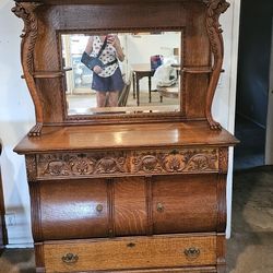 Antique OAK HUTCH Mirrored NICE!