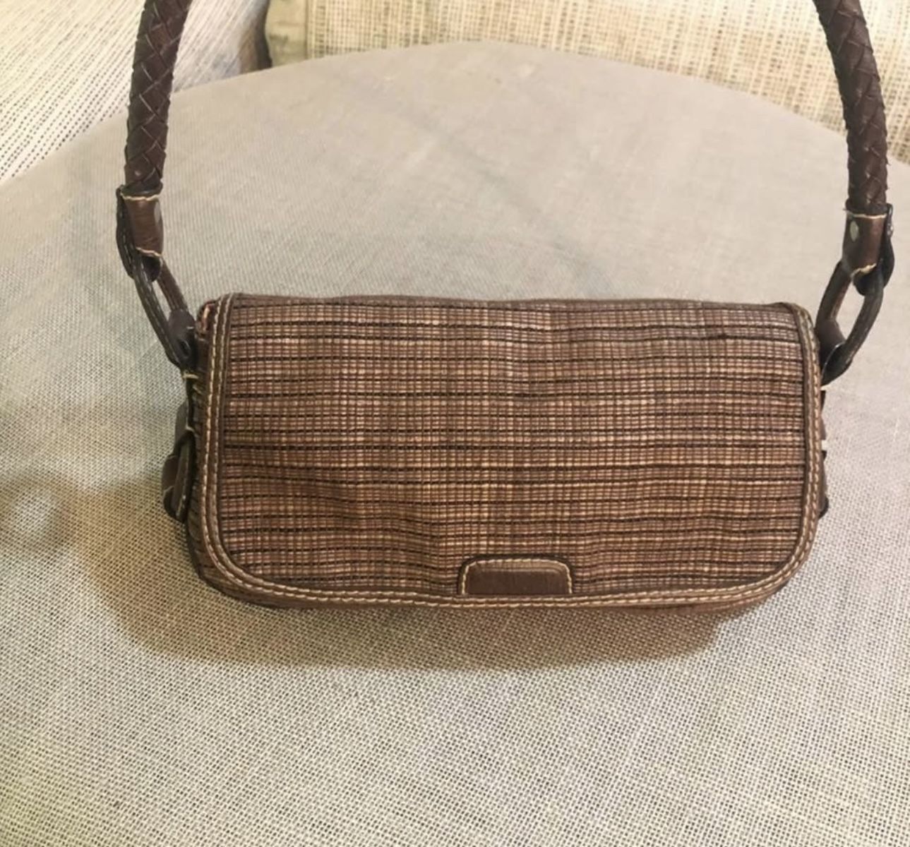 Fossil Bashsa Flap Brown-Straw Shoulder Bag-Braided Strap