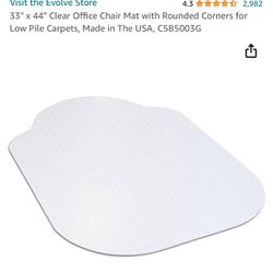 33" x 44" Clear Office Chair Mat with Rounded Corners for Low Pile Carpets, Made in The USA
