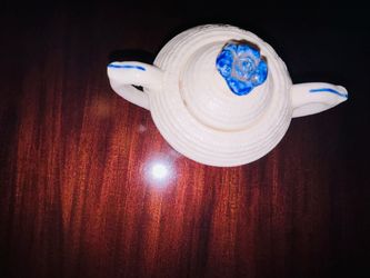 White Ceramic Teapot with Blue Floral Detail