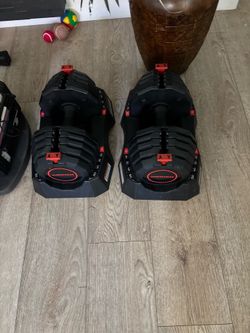Adjustable dumbbells (Weider)10-50 pounds.View the comment below.