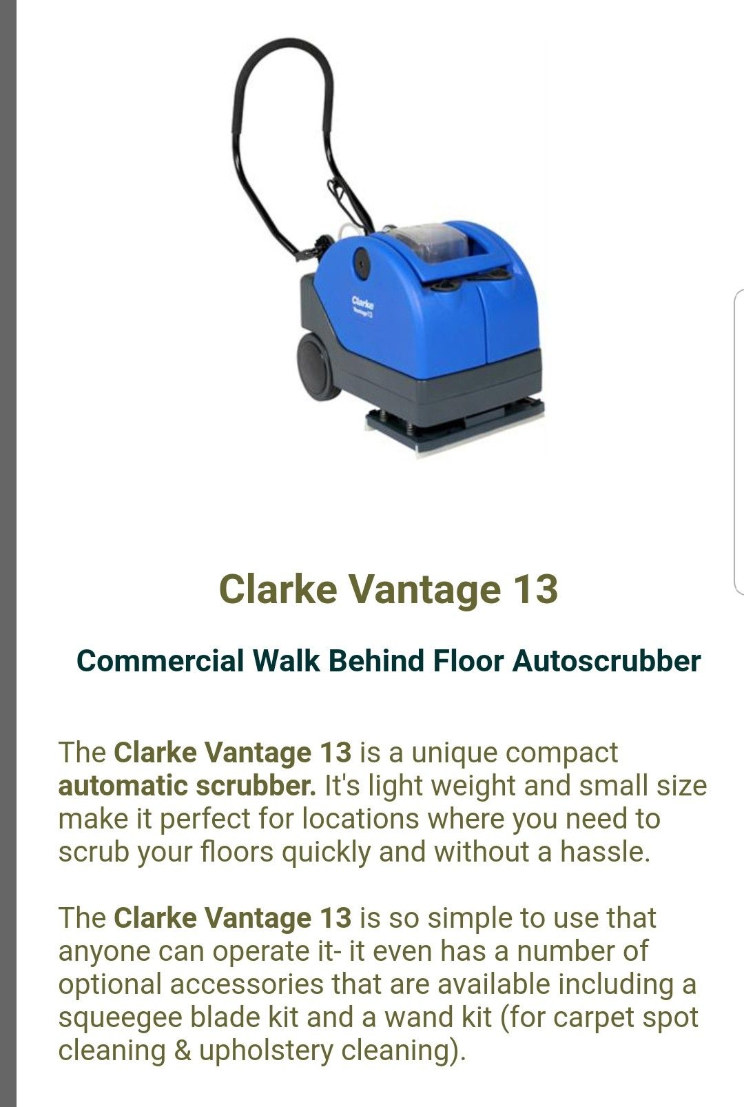 Clarke vantage 13 Carpet and upholstery cleaner