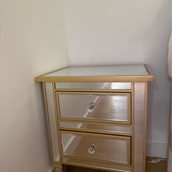 2 Mirrored bed side table with gold accents. Heavy duty