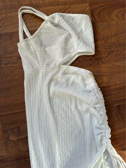 White Textured Midi Dress with Cutout