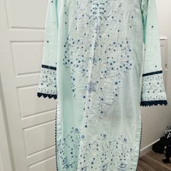 Light Blue Embroidered Kurta / Long Dress – Elegant Floral Design, Modest Wear