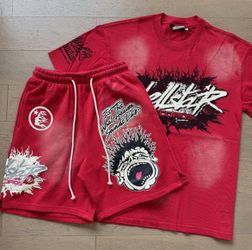 Red Hellstar Graphic T-Shirt & Shorts Matching Set | Streetwear