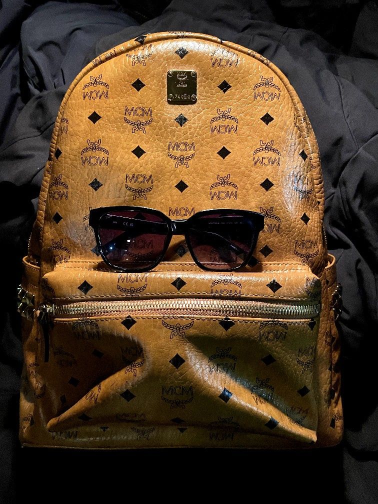 MCM Brown Backpack All Over Logo Gold Hardware