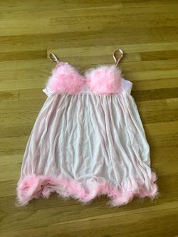 Pink Marabou Feather Trim Babydoll Lingerie