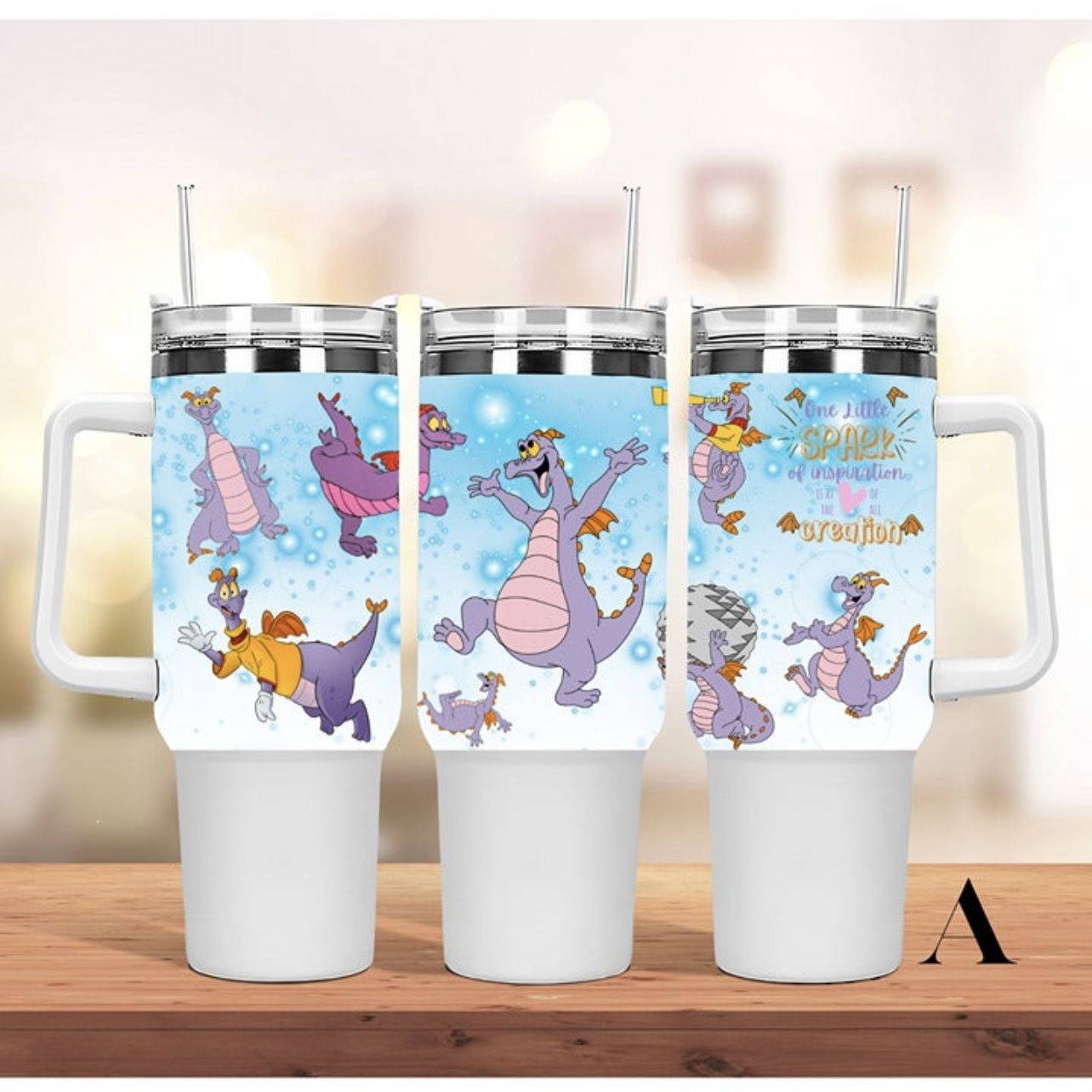 Disney Figment the dragon of Your Imagination 40 oz tumbler double wall stainless travel office  Stainless tumbler / water bottle / Mug No Stanley log