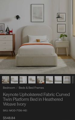 Keynote Upholstered Fabric Curved Twin Platform Bed in Heathered Weave Ivory