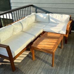 Teak Outdoor 3-4 Person L-Sofa And Coffee Table